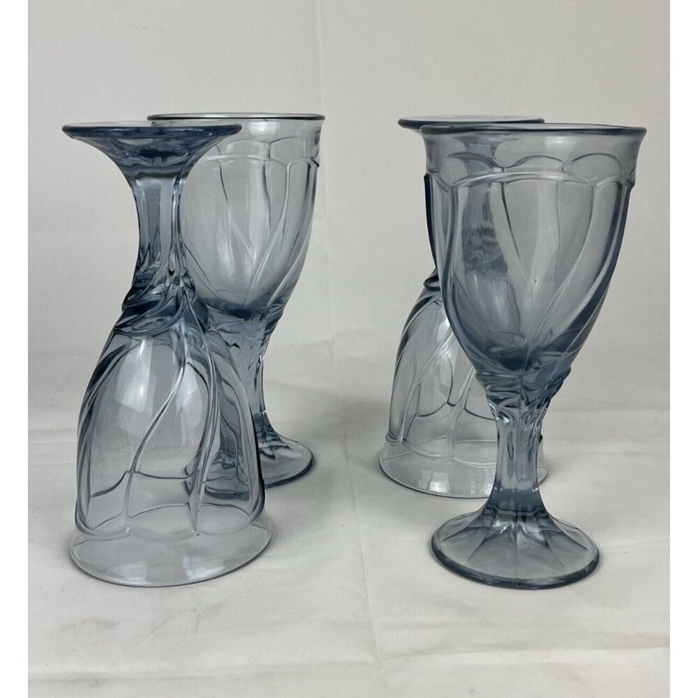 Noritake Sweet Swirl Water Goblet Glasses Light Blue Imperfect